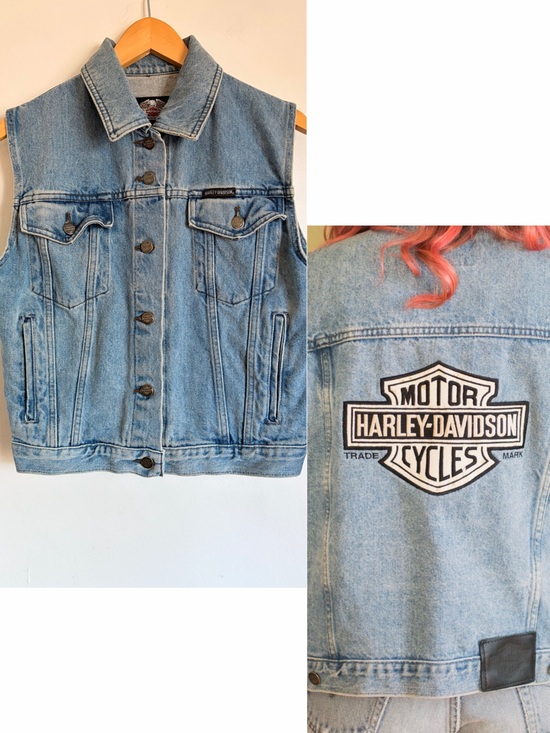 Harley-Davidson Jackets & Blazers - Vintage Harley Davidson 90s Light Blue Denim Vest Jacket S Unisex